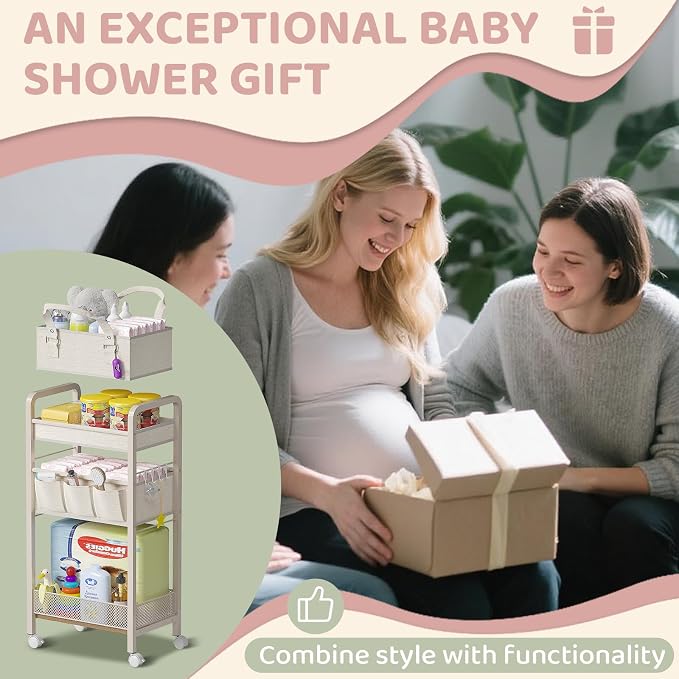 Baby Diaper Caddy Organizer and Storage, 2In1 Baby Cart Organizer-Baby Diaper - Image 6