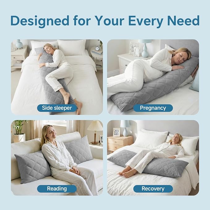 BEDELITE Cooling Body Pillow, Memory Foam Filled, Light Grey, 20x54 Inches | - Image 5