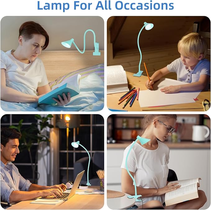 Clip on Light USB Reading Light, Eye Care Dimmable Reading Lamp Teal | 3 Color - Image 6
