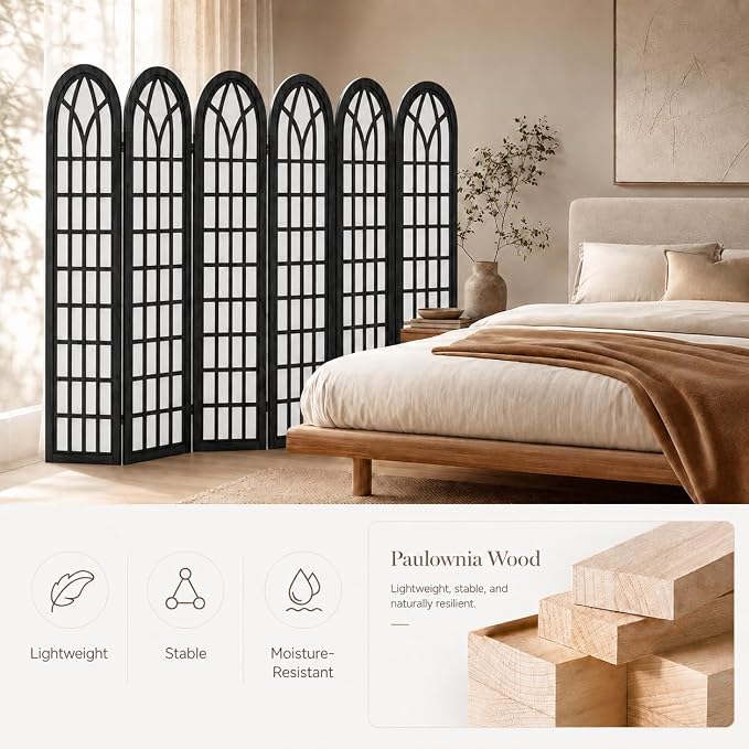 6 Panel Shoji Room Divider Folding Privacy Screen Black | Freestanding - Image 4