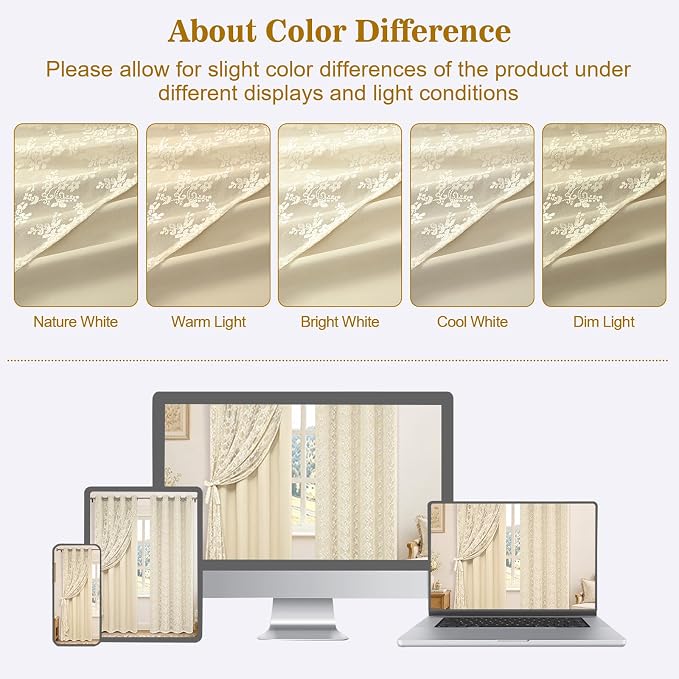 Yinhua Beige Blackout Curtains Double Layer Curtains - Image 8