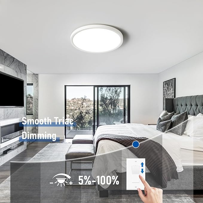 YELIOLED 12 Inch Slim Dimmable LED Flush Mount Ceiling Light Fixtures, 24W 2640LM 3000K/4000K/5000K, House Upgrade Led Lights for Bedroom Hallway Laundry Room Rental Units, 240W Equiv., White