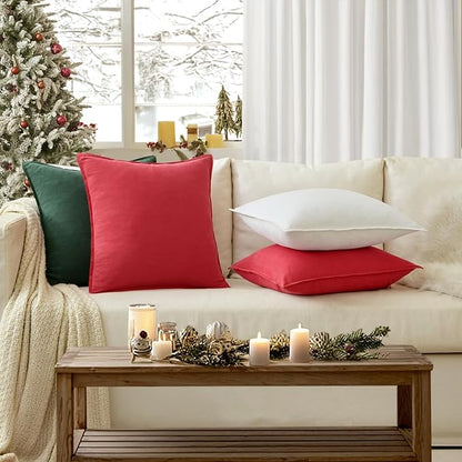 EMEMA Christmas Throw Pillow Covers Decorative Linen Pillow Covers 24x24 Inch Green Boho Farmhouse Neutral Couch Throw Pillows for Bed Pack of 2 Accent Pillowcase Modern Sofa Cushion Livingroom Home