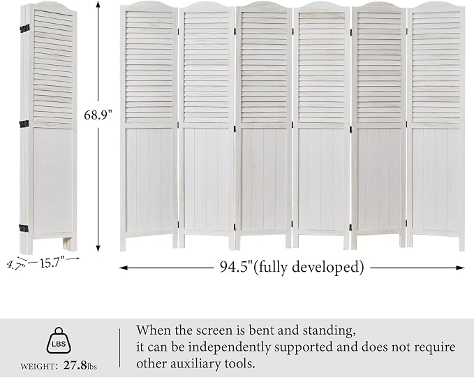 Room Dividers, 5.75Ft Individual Privacy Screens Foldable Wooden Louver & MDF - Image 5