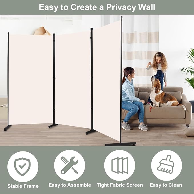 Room Divider 3 Panel Folding Privacy Screen, Round Pad Design Wall Divider | - Image 4