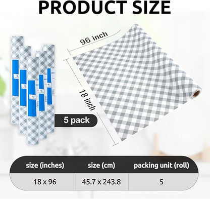 RAY STAR 18X96 Inch Shelf Liner for Kitchen Cabinets, Non-Adhesive Cabinet Liner Washable, PVC Drawer Liner for Dresser Non-Slip Bathroom (Plaid)(5 Roll)