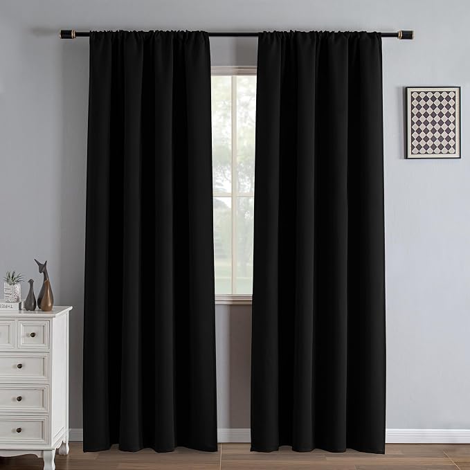 IGEMAEVE Blackout Curtains for Bedroom Rod Pocket Black 52" W x 84" L | Living by IGEMAEVE