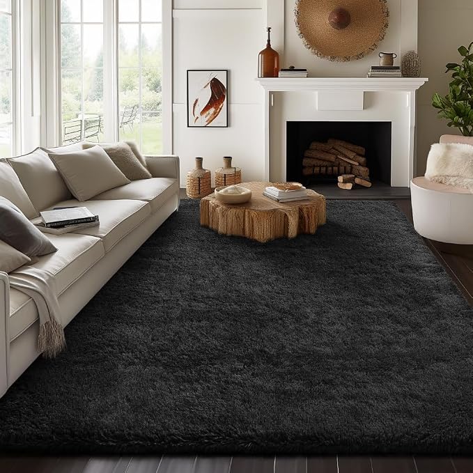 Ophanie 7x9 Black Rugs for Living Room, LargeFluffy Shag Fuzzy Plush Soft - Image 5