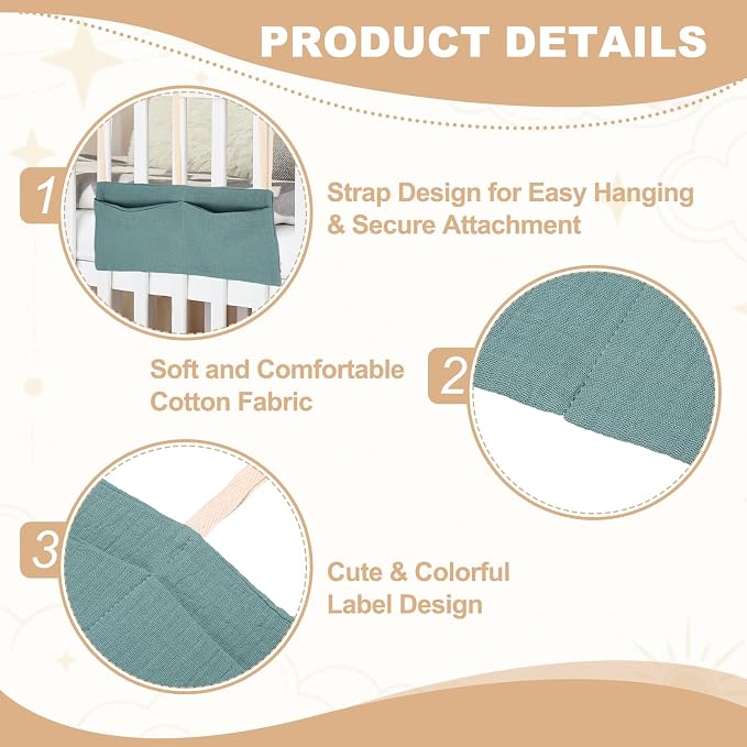 uxcell Bedside Caddy, 2 Pocket Cotton Bedside Hanging Storage Bag, Soft Cotton - Image 3