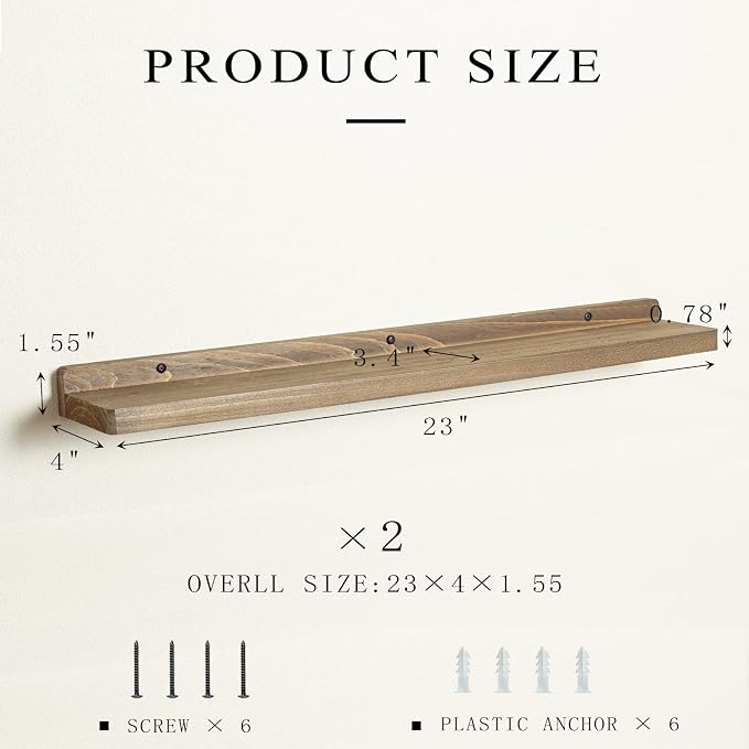 Freezing point Floating Shelf for Wall Set of 2 Natural Wood 23Inch Wall - Image 2