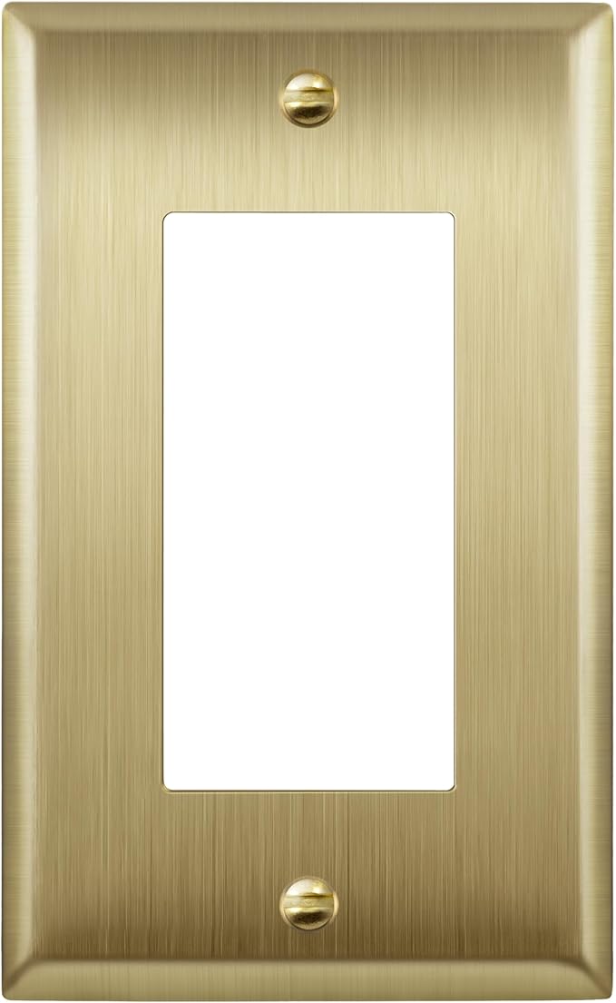 ENERLITES Decorator Switch or Outlet Metal Wall Plate, Stainless Steel Outlet Cover, Corrosion Resistant, Size 1-Gang 4.50" x 2.76", Stainless Steel 201, 7731-BB, Brushed Brass, Gold