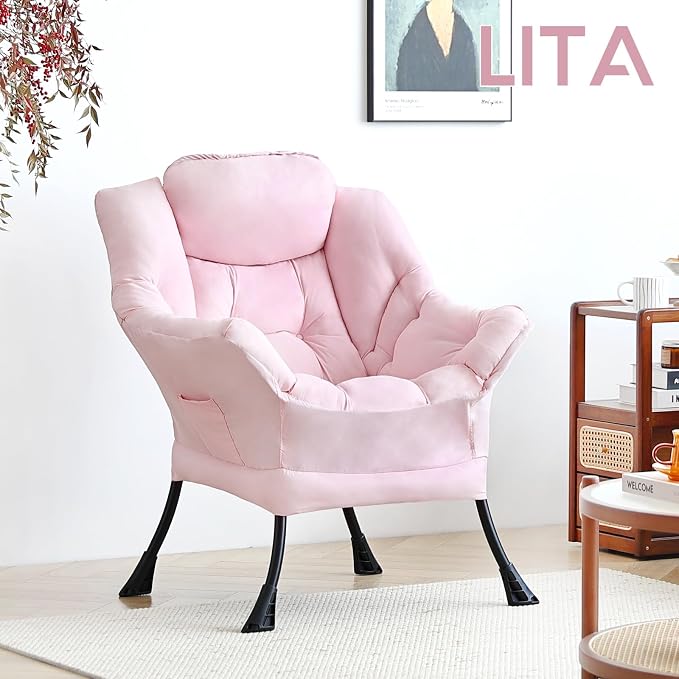 Lazy Chair with Ottoman, Comfy Accent Reading Chair, Removable Cover, with - Image 8
