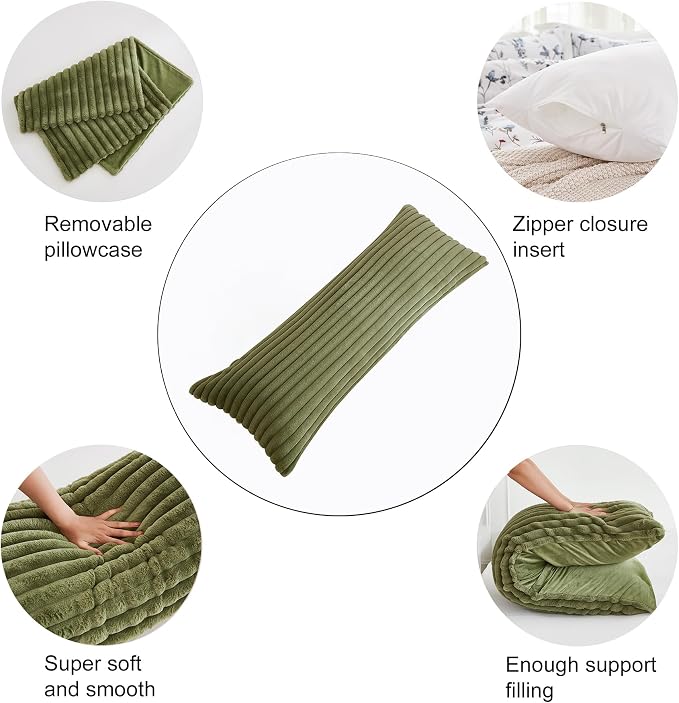 Full Body Pillow with Fluffy Stripe Faux Fur Removable Cover, Long Bed Pillow - Image 6