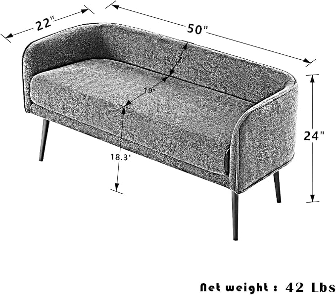 Bedroom Bench with Low Back, Inside Metal Frame, Extra Seat - Image 2