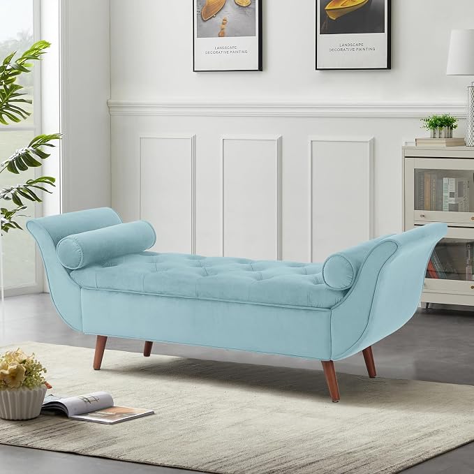 65" Velvet End of Bed Bench, Upholstered Seat - Image 5