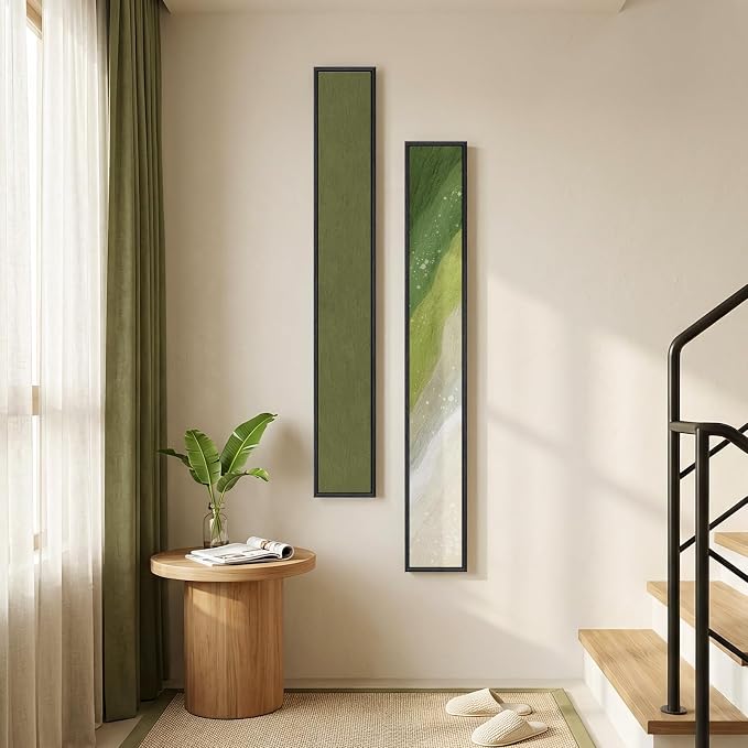Framed Sage Green Abstract Long Narrow Wall Art Decor - Image 2