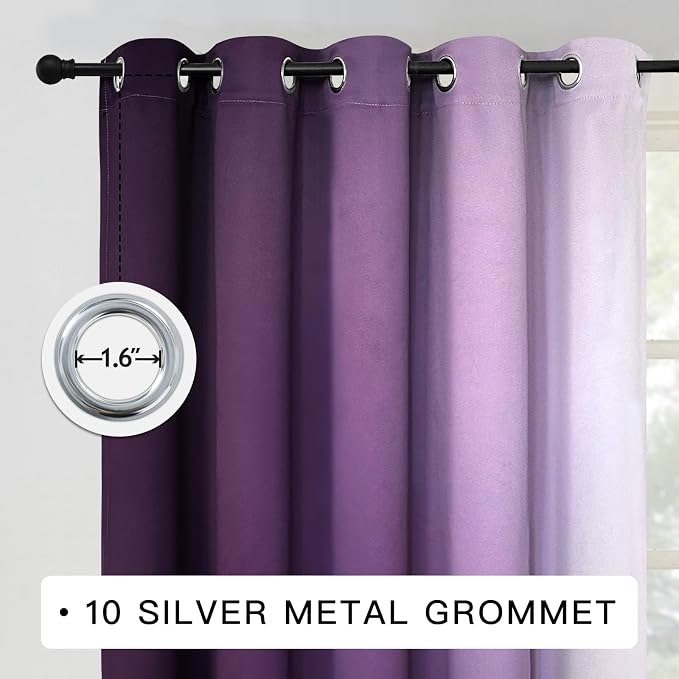 COSVIYA Grommet Room Darkening Ombre Purple Curtains W70xL63 inch | Purple and - Image 3