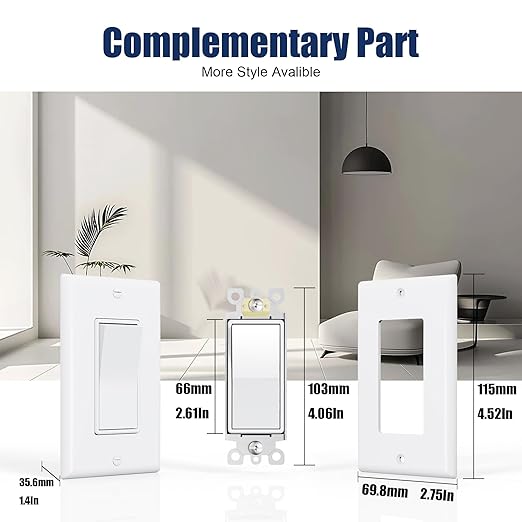 ThunderWay 3 Way Decorator Light Switch with Wall Plates, 15A 120/277V Decora Three Way Electrical Wall Paddle Rocker Switches Replacement, Residential Grade, UL Listed, Glossy White(30 Pack)