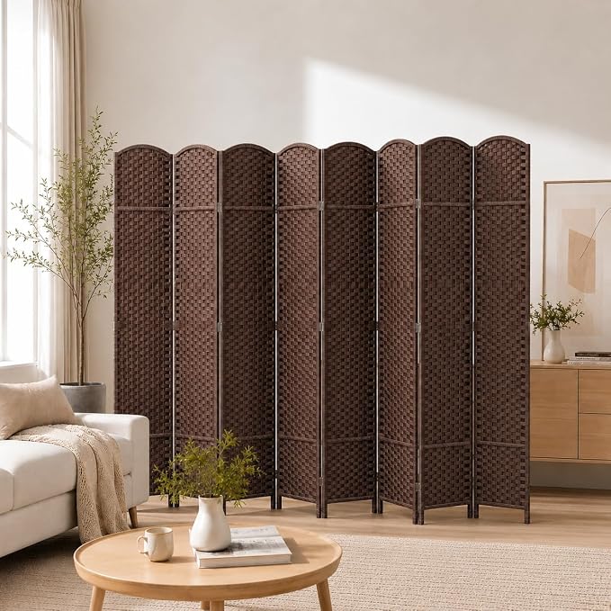 8 Panel Woven Room Divider, Large Freestanding Decorative Partition by Jostyle