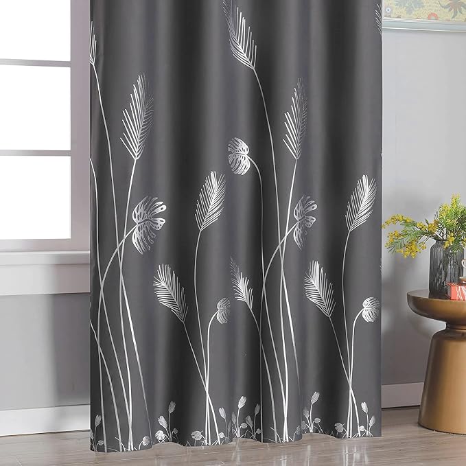 Curtain for Sliding Glass Door 100W x 96L Inch Silver Palm Tree Printed Curtain - Image 3
