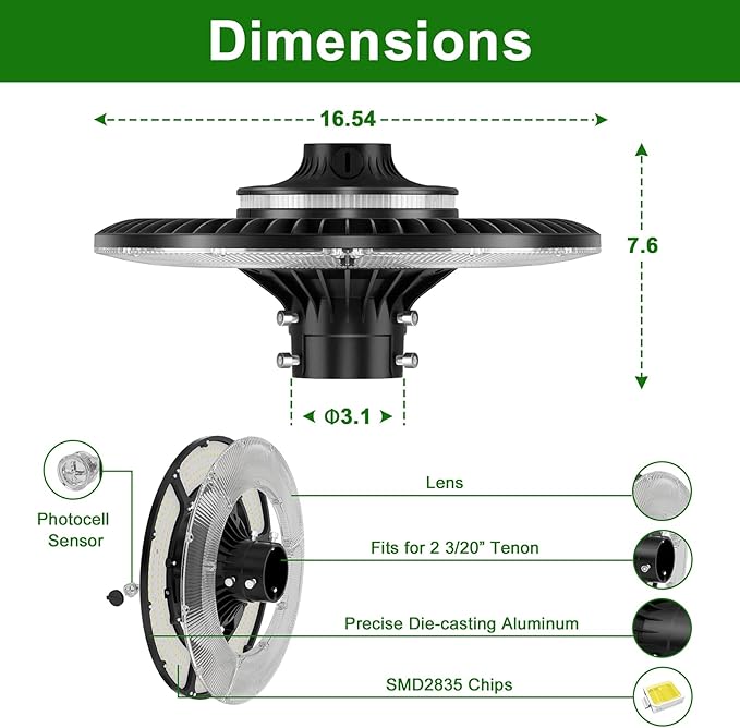 60W LED Post Top Light with Photocell, 8400 lumens 5000K Circular Area Pole Lights, IP65 Waterproof Outdoor Post Light Fixtures for Garden Yard Street Parking Lot Lighting UL Listed, AC100-277V