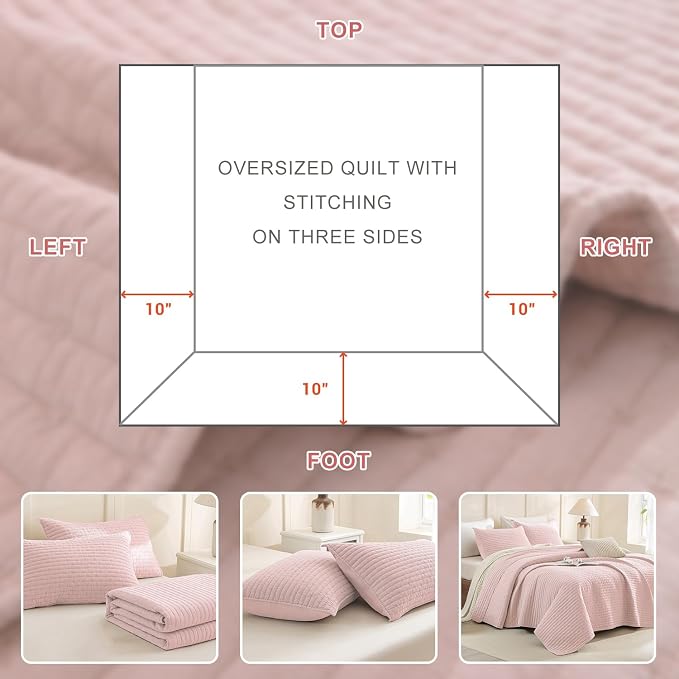 CozyTide Oversized King Quilt 120x120, Stone-Washed Cotton Blush Lightweight - Image 8