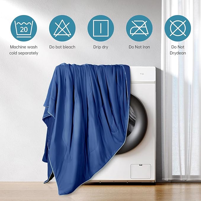 EASELAND Cooling Comforter Queen, Cold Touch Fabric Absorbs Body Heat, Double-Sided Cool Design Soft Fluffy Cooling Blanket for Night Sweats Hot Sleeper(Navy Blue, Queen(90"x90"))