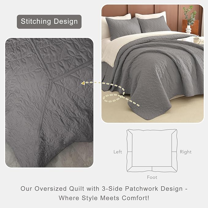Lady Ann Gray Oversized King Bedspread 128x120 - Image 4