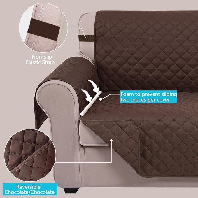 U-NICE HOME Large Sofa Cover Reversible Couch Cover for Dogs with Elastic Straps Water Resistant Furniture Protector for Pets Couch Cover for 4 Cushion Couch (Oversized Sofa, Chocolate/Chocolate)