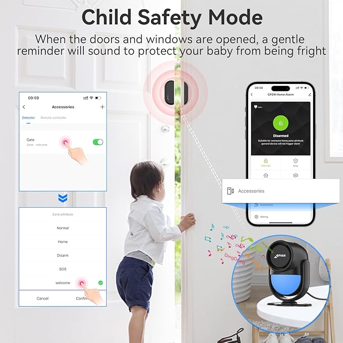 CPVAN WiFi Motion Sensor Alarm, 125dB Wireless DIY Smart PIR Motion Detector with Door/Window Sensor for Home Security System - On Spot Alarm & APP Alert, Black