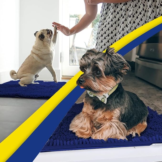 Muddy Mat® AS-SEEN-ON-TV Highly Absorbent Microfiber Dog Door Mat and Pet Rug, Non Slip Thick Washable Area and Bath Mat Soft Chenille for Kitchen Bathroom Bedroom and Indoor- Navy Blue Runner 24"X60"