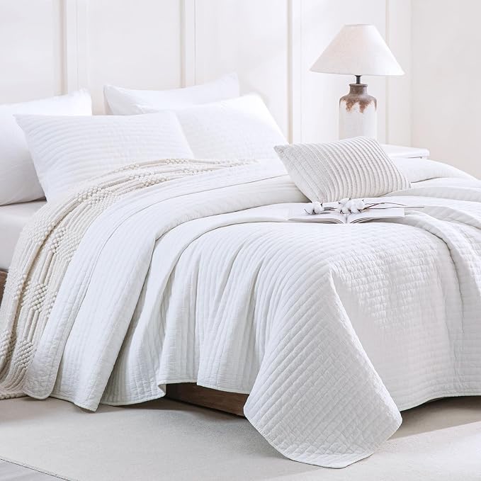 CozyTide Oversized King Bedspread 128"x120", Bright White Stone-Washed Cotton by CozyTideComforterSet