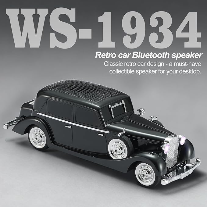 WSTER Vintage Car Bluetooth Speaker, Retro Classic Model with Powerful Sound, Built-in Mic, TWS Dual Pairing, Multi-Interface Output, Portable Wireless Outdoor Speaker for Parties & Beach (Black)