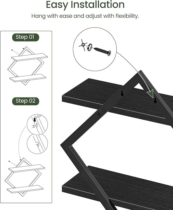 Floating Shelves, 2-Tier Hanging Shelves, Wall Shelf Set of 2, Wall Mounted - Image 4