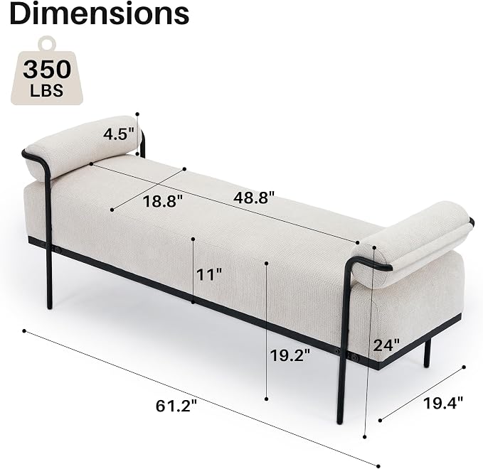 SOFTHION 61.2" End of Bed Bench, Chenille Upholstered Entryway Bench, Footrest - Image 2
