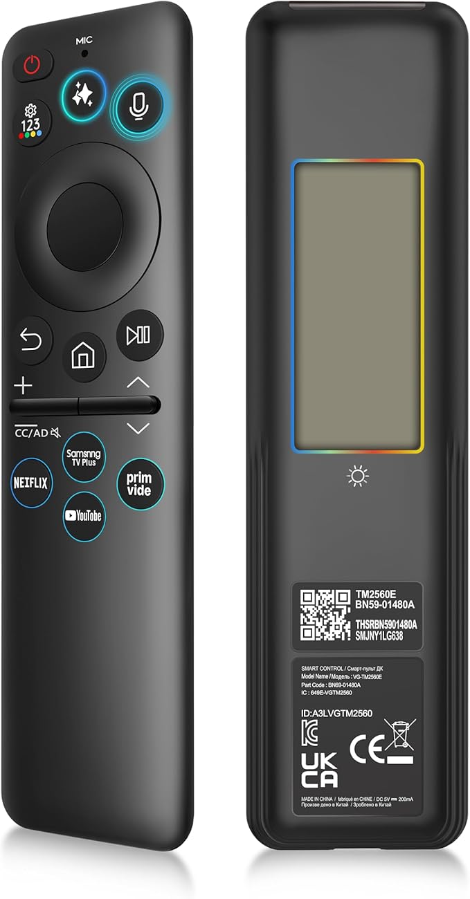 for Samsung Solar TV Remote with AI, BN59-01480A Rechargeable Replacement for Samsung Remote Control for Smart TV with Voice Control, Solarcell and USB Changing, 2-Year Warranty. (2025 Models)