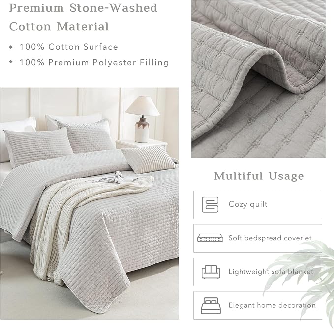 CozyTide Oversized King Bedspread 128"x120", Stone-Washed Cotton King Quilt - Image 4
