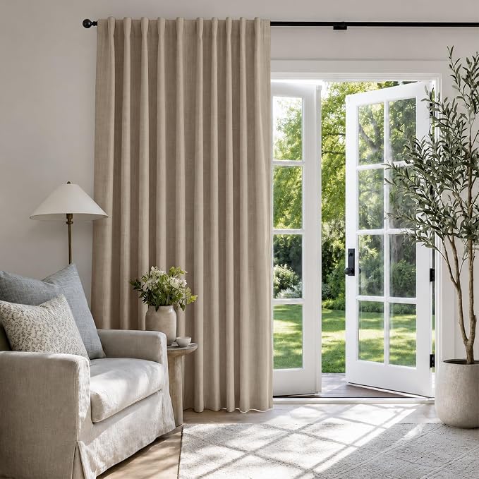 Linen Textured Blackout Sliding Door Curtains 90 Inch Long Burlywood Birch | - Image 5
