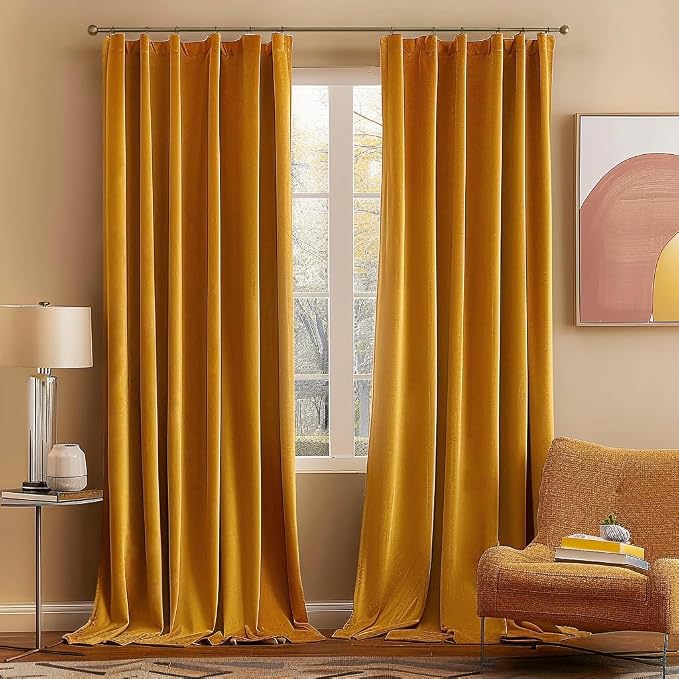 MIULEE Velvet Blackout Curtains 52x90 inches 2 Panels Mustard Yellow | Luxury by MIULEE