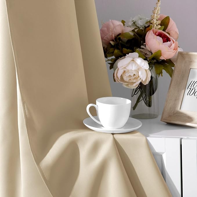 HOMEIDEAS Beige Blackout Curtains 52 X 84 Inch Bedroom Curtains 2 Panels Room - Image 5