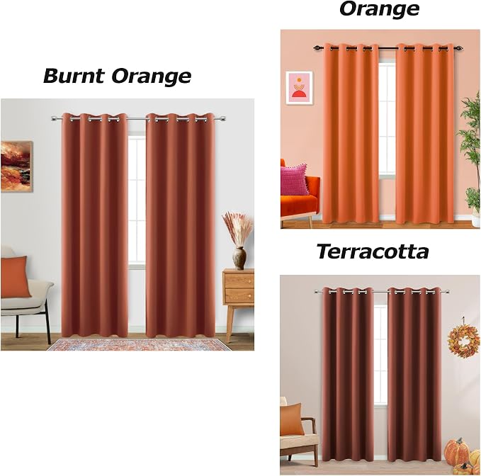 Dusty Burnt Orange Fall Curtains 63 Inch Length - Image 2
