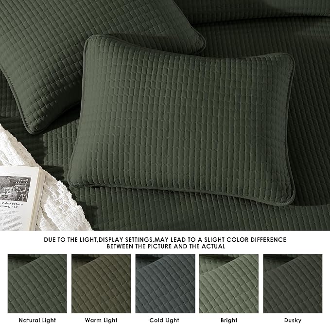 Queen Quilt-Lightweight Bedspreads Dark Green Queen Size Quilt Bedding Set | - Image 6