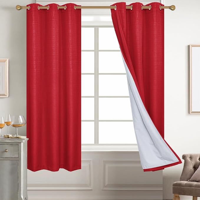 Diraysid 100% Blackout Curtains Red Linen Curtains - Image 6