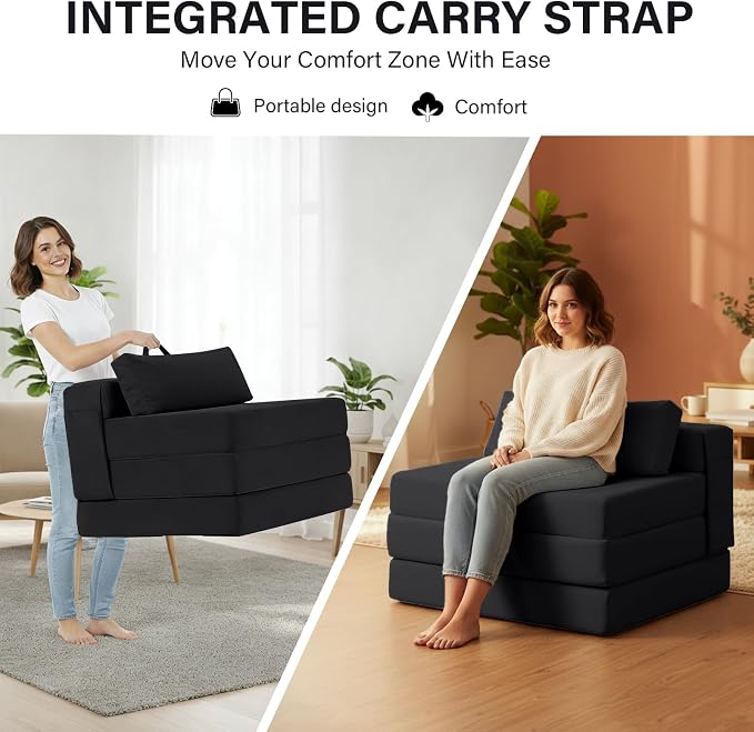 Folding Sofa Bed Chair, 4-Fold Convertible Sleeper Chair - Image 4