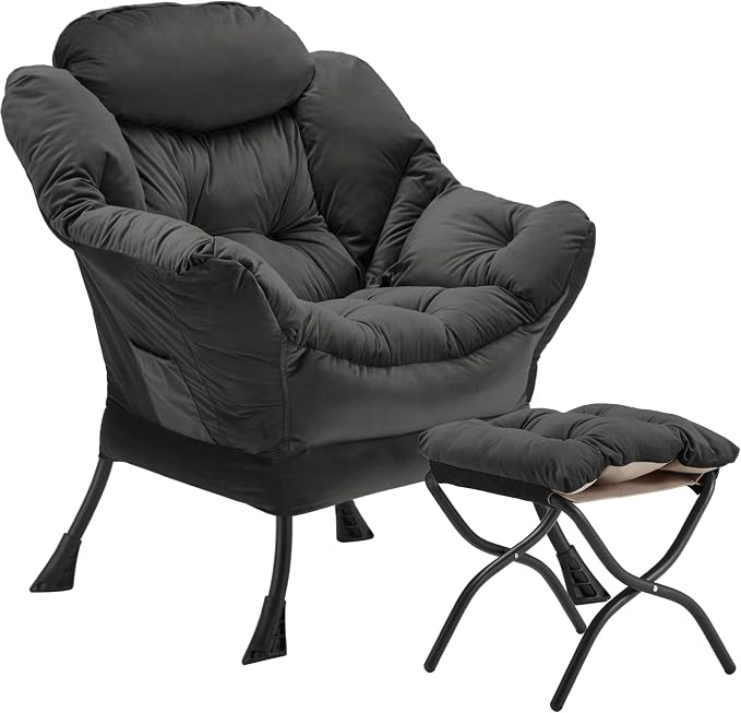Youtanic Lazy Chair with Folding Ottoman, Accent Chair Velvet Upholstered with by Youtanic
