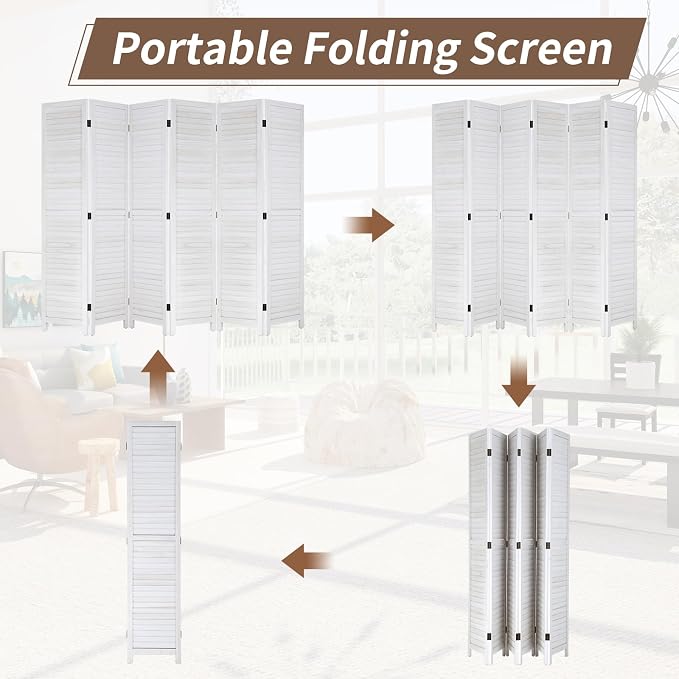 BLKMTY Room Divider 6 Panel Privacy Screen Folding Screen 5.6ft Tall Wood - Image 3