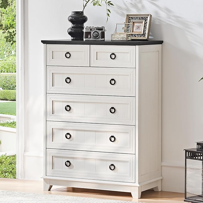 Farmhouse 6 Drawer Dresser for Bedroom, 41" Tall Small Dressers & Chest of Drawers, Rustic Wood Dresser with Metal Handle, Storage Organizer Closet for Living Room, Hallway, Entryway