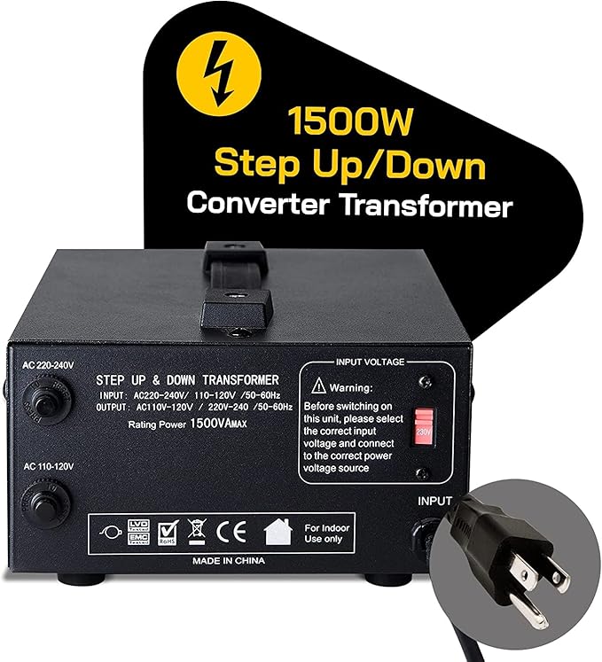 ELC T Series 1500+ Watt Voltage Converter Transformer - Step Up/Down - 110v to 220v / 220v to 110v Power Converter - Circuit Breaker Protection, CE Certified [3-Years Warranty]