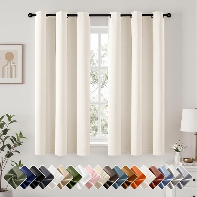 Beige White Blackout Curtains for Bedroom Living Room W40 x L72 Inch | 72 Inch by Woaboy