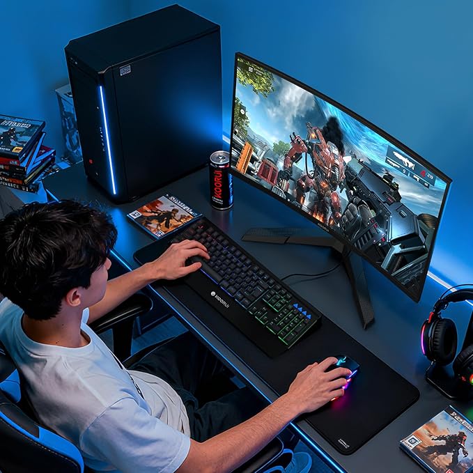 KOORUI 27 Inch Curved Gaming Monitor QHD (2560 x 1440) 180Hz, 1ms 1500R Display, Adaptive Sync, 90% DCI-P3, HDMI 2.0 & DisplayPort 1.4, VESA, Tilt, Eye Care, 27E6QCA